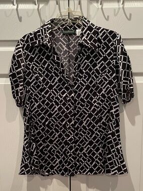 Harve Benard Vintage Black & White Geometric Grid Button Down Shirt - Size L